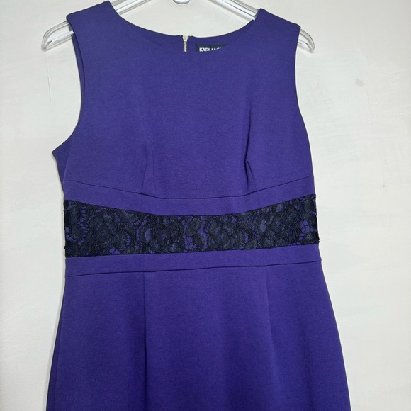 Karl Lagerfeld Paris Women's Purple And Black Lace Inset Sheath Dress - Picture 2 of 11